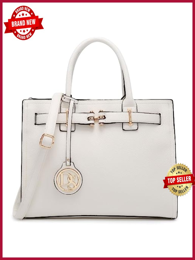 Pebbled Vegan Leather Satchel Handbag Belted Work Tote Crossbody